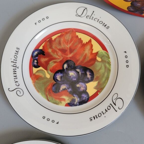 Appetizer Dessert Plate Set Grape The Monkey and The Peddler "Vendange" 4 Plates - Picture 3 of 8